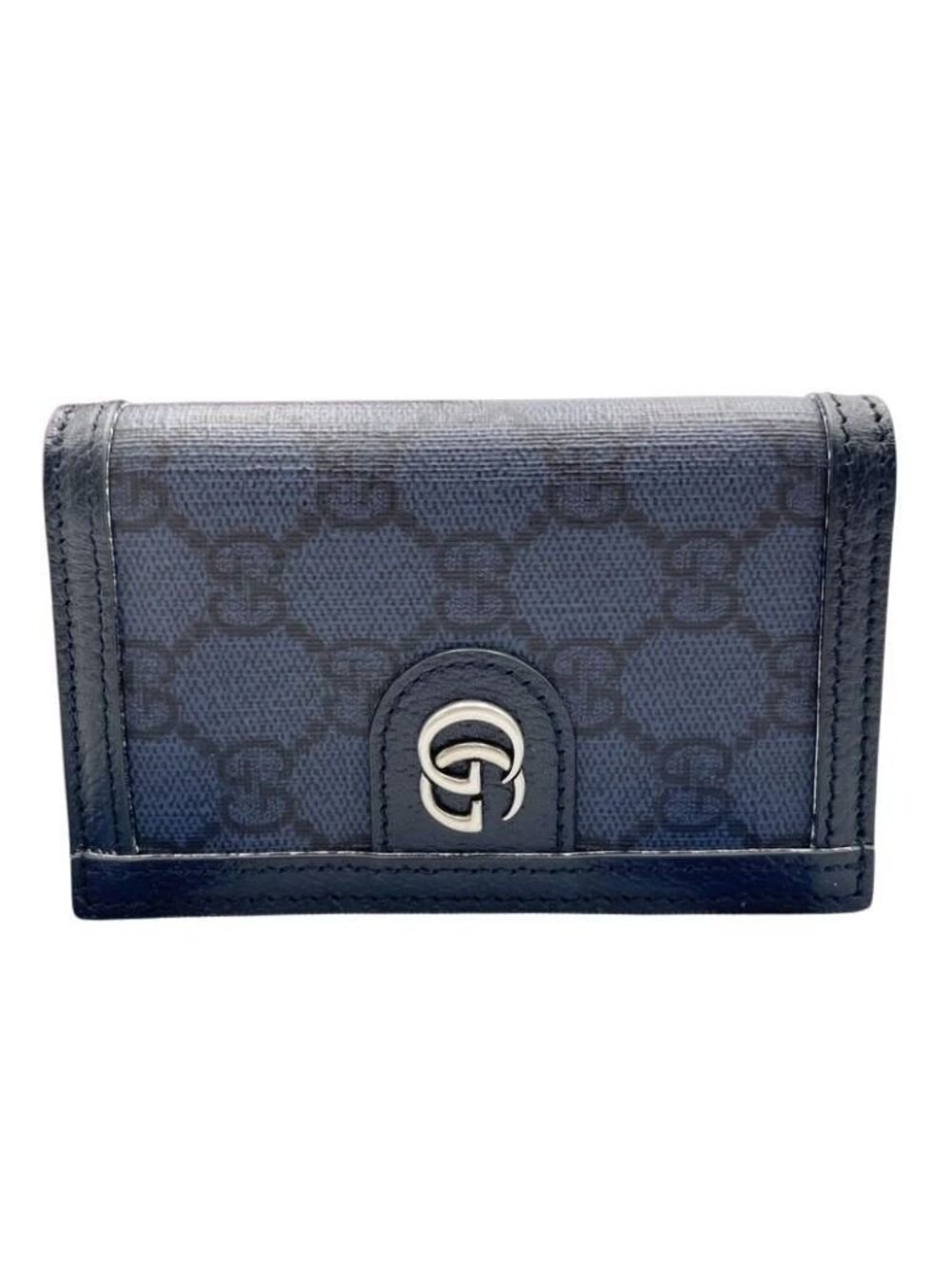 Gucci Card Case GG Supreme Blue Leather Business